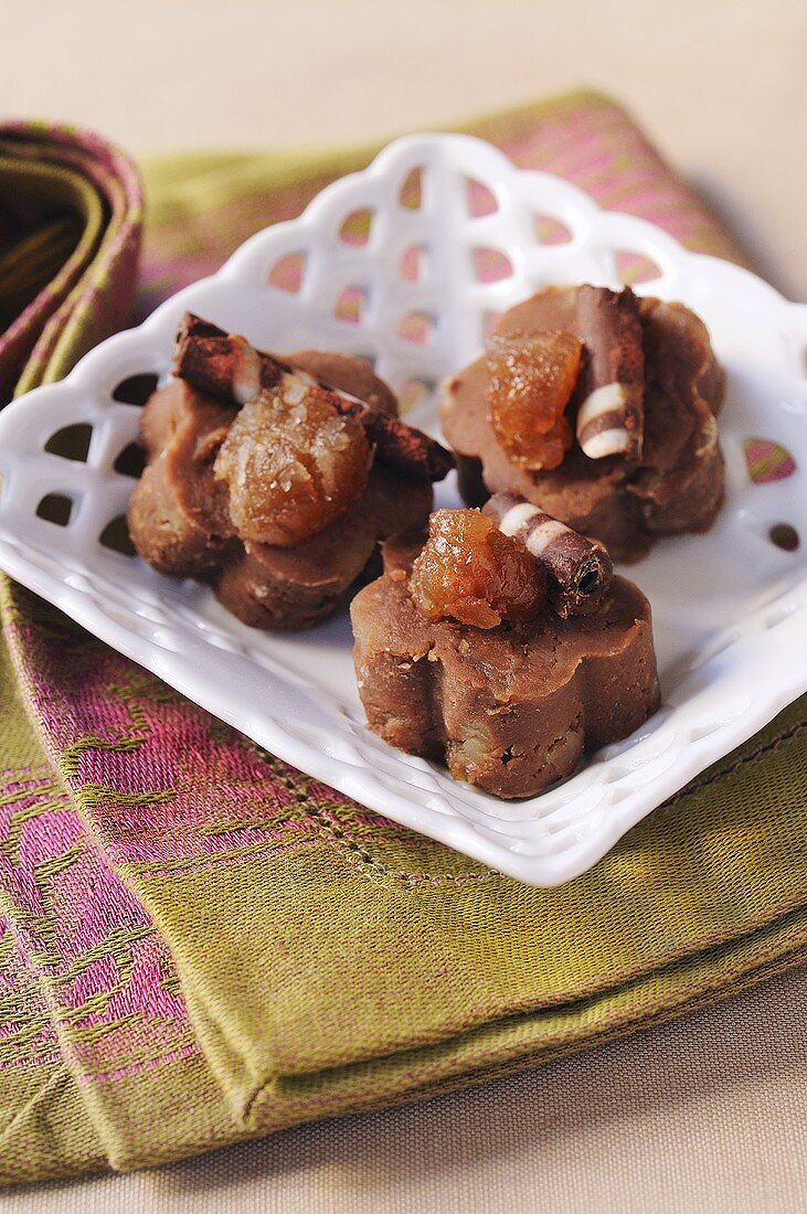 Chestnut sweets with chocolate rolls