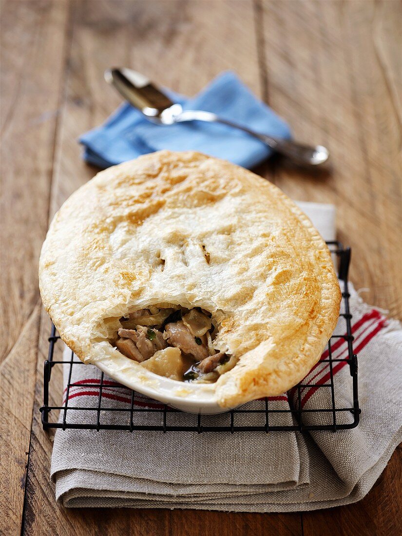 Chicken pie on cake rack