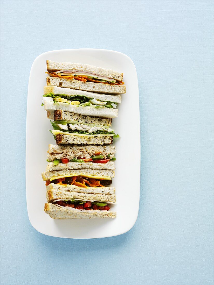 Plate of sandwiches from above