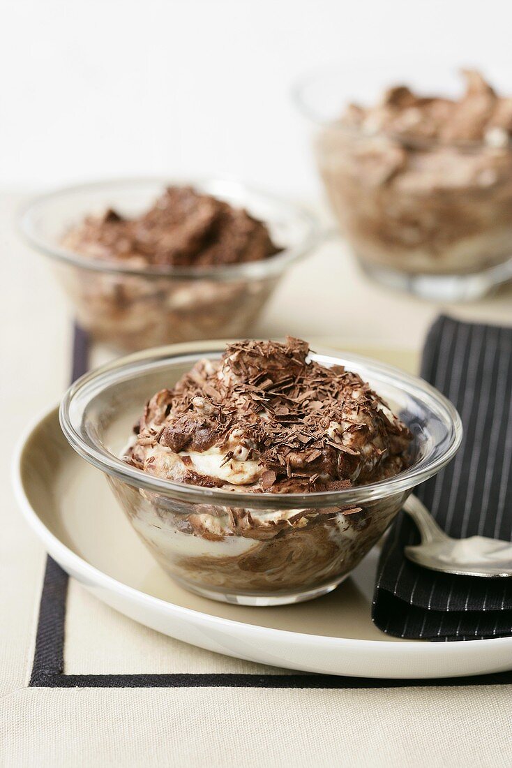 Chocolate mousse in glass dishes