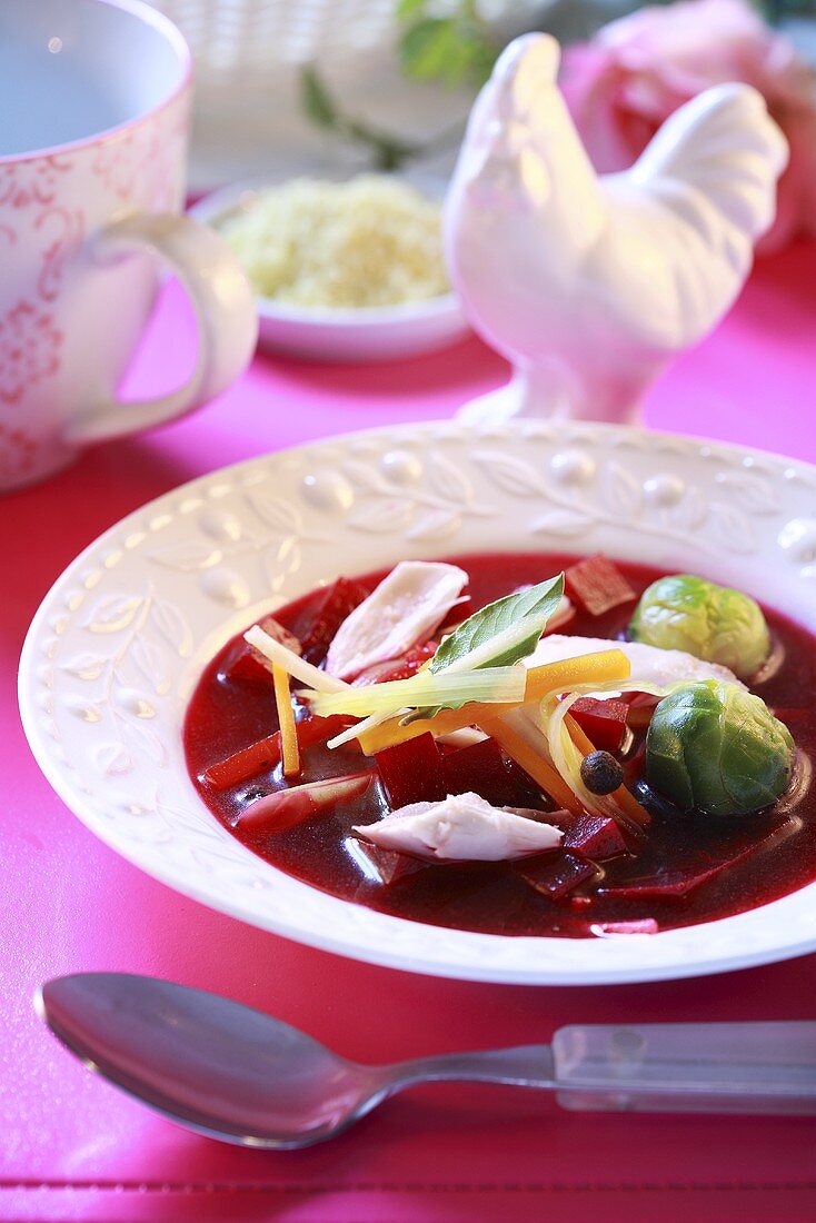 Beetroot soup with chicken, Ukraine