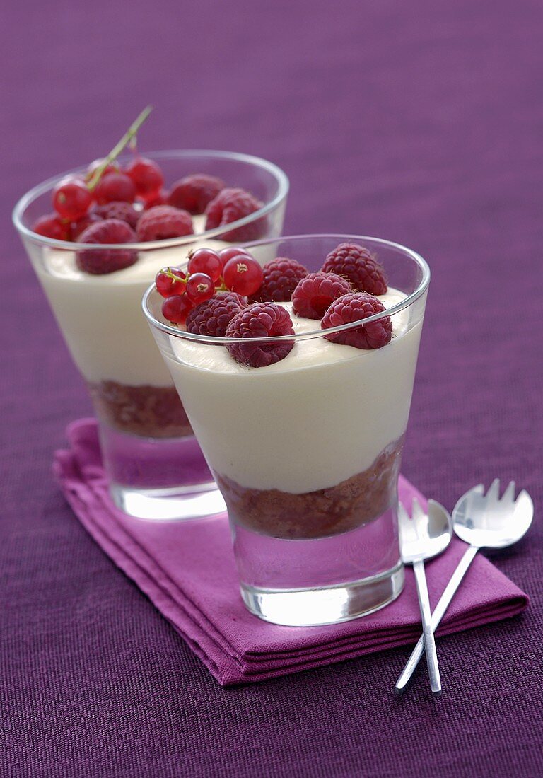 Layered dessert with red berries
