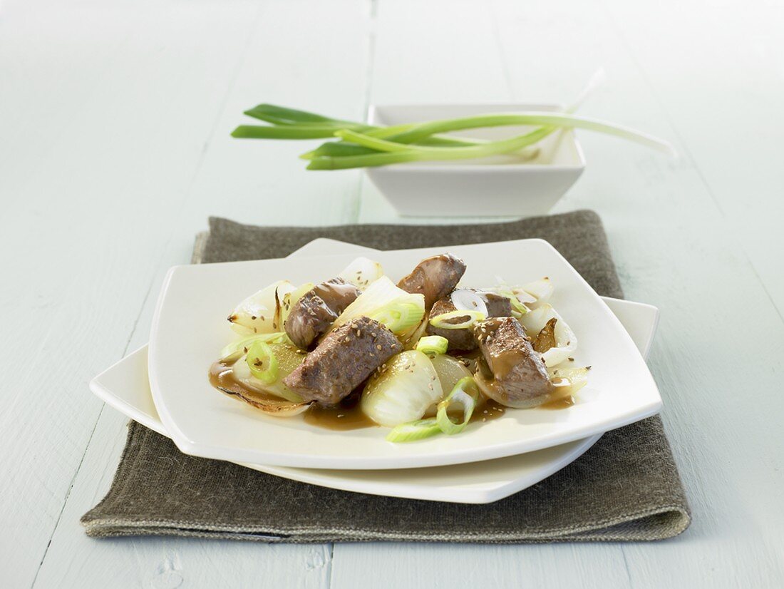 Mongolian lamb fillet with spring onions