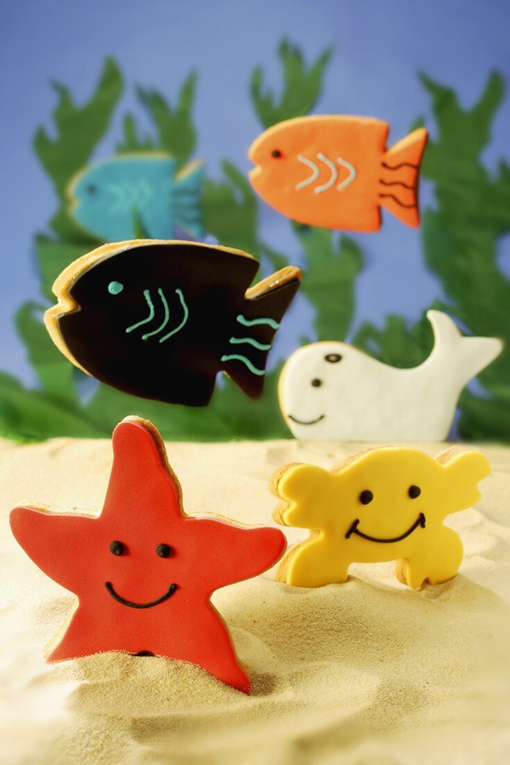 Coloured sea creatures (biscuits)