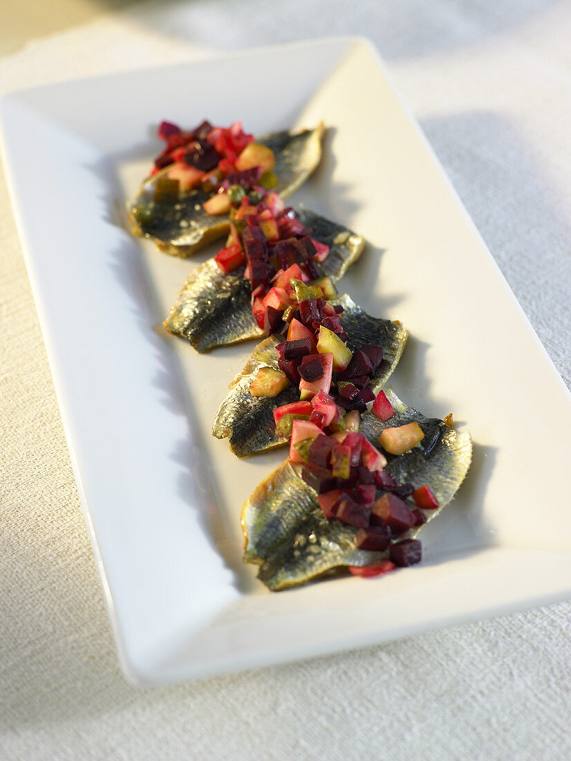 Herrings with beetroot salad