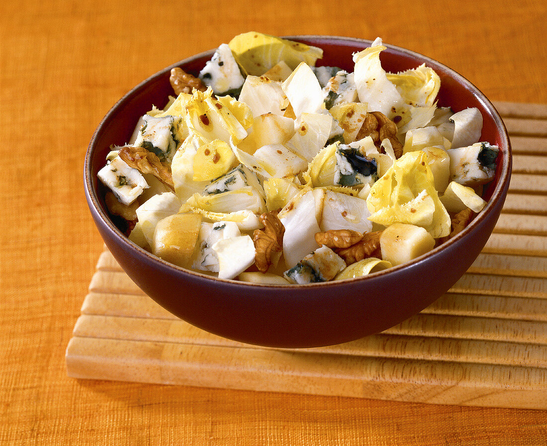 Chicory and apple salad with Roquefort and walnuts