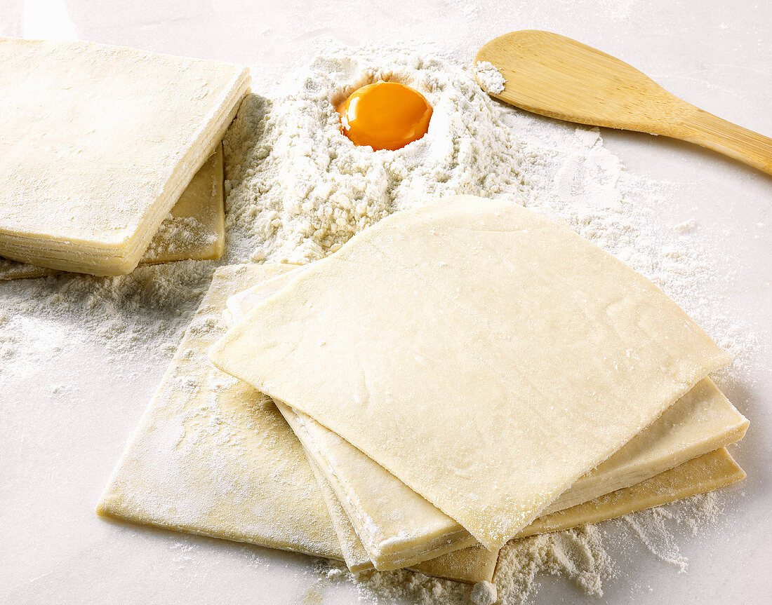 Still life with puff pastry and baking ingredients