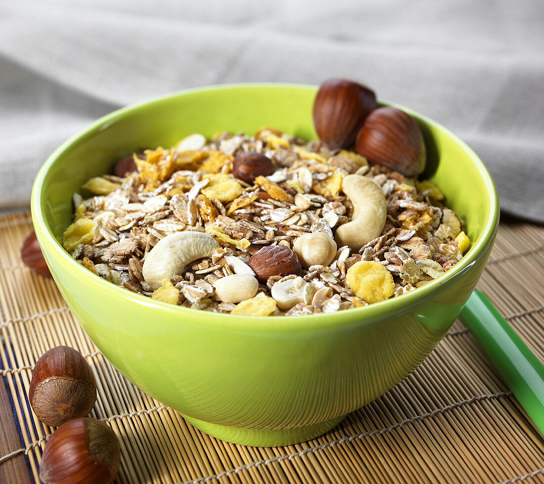 Muesli with nuts in a bowl
