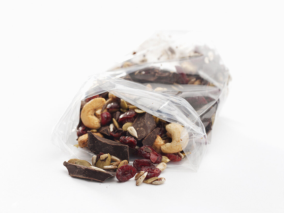 Pieces of chocolate, dried cranberries and nuts