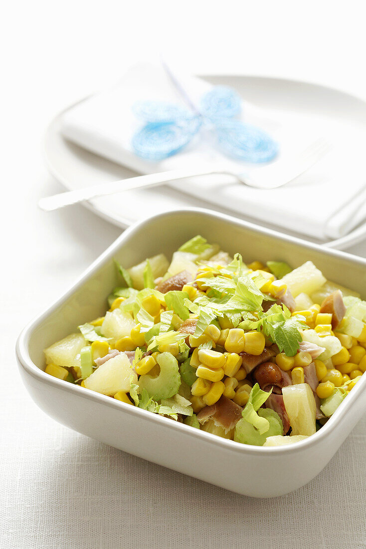 Chicken, celery, sweetcorn and pineapple salad