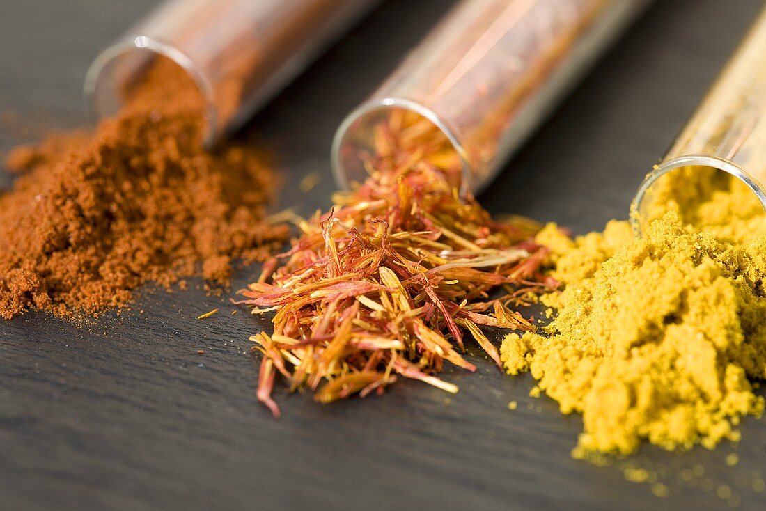 Paprika, saffron and curry powder