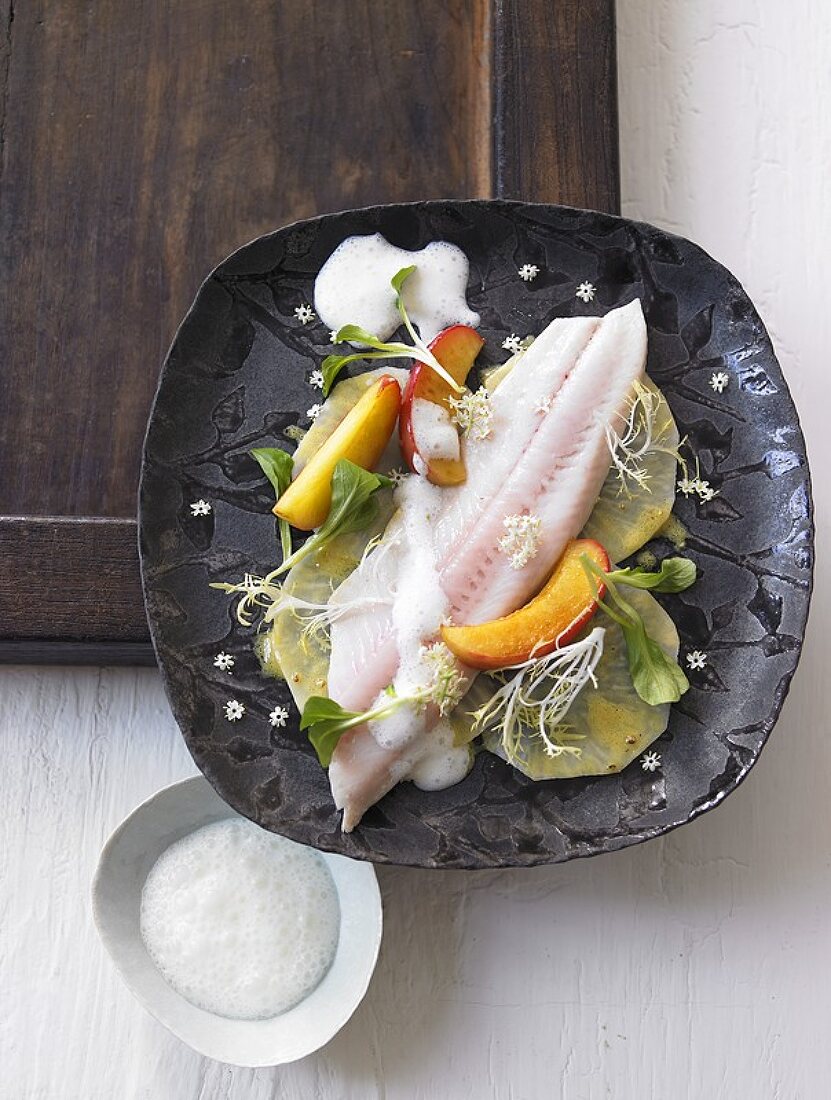 Trout on apple and celery with elderflower foam