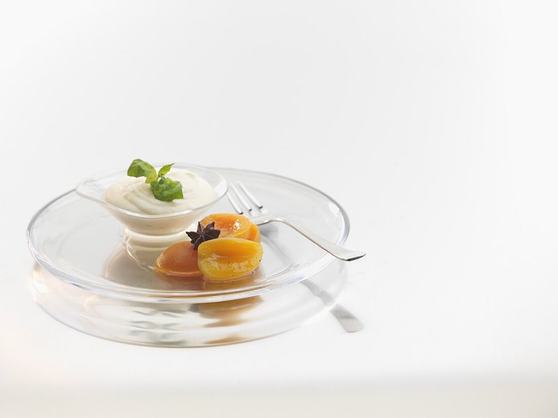 White chocolate mousse with apricots and star anise