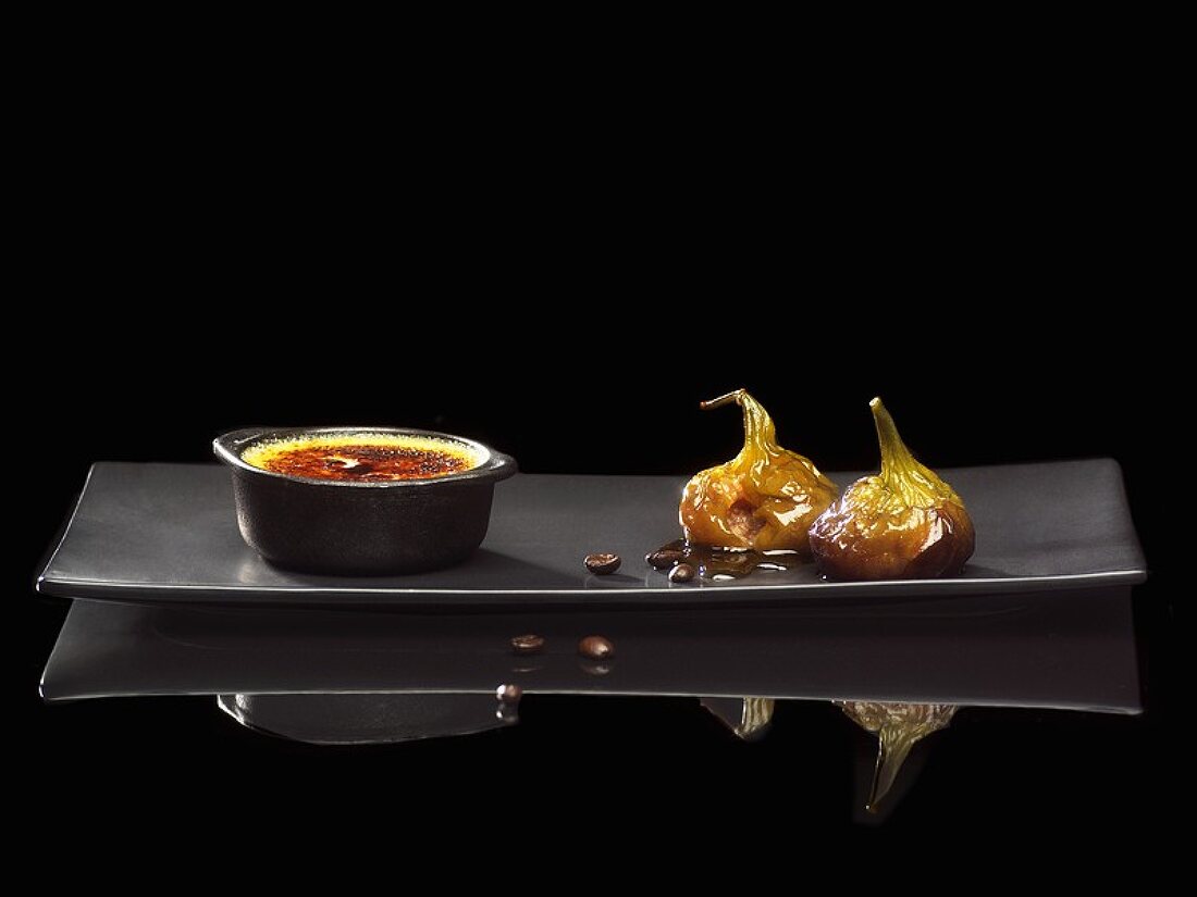 Liquorice crème brûlée with caramelised figs