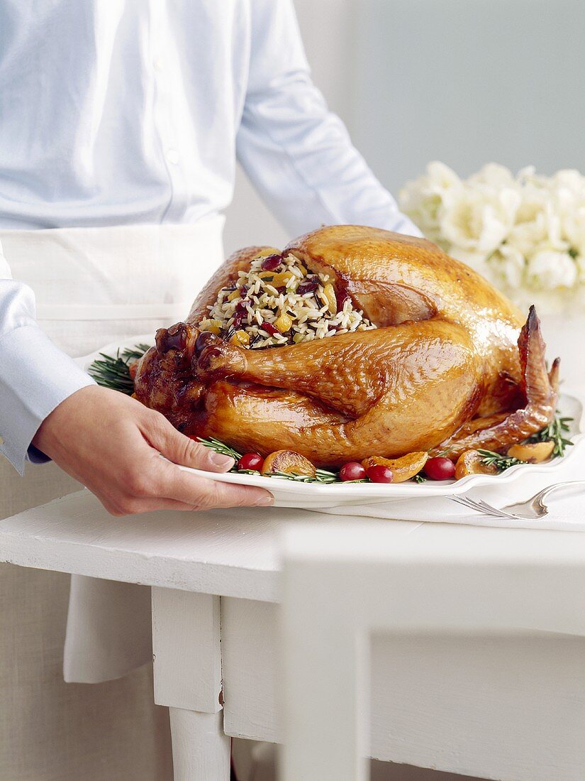 Roast turkey with wild rice stuffing