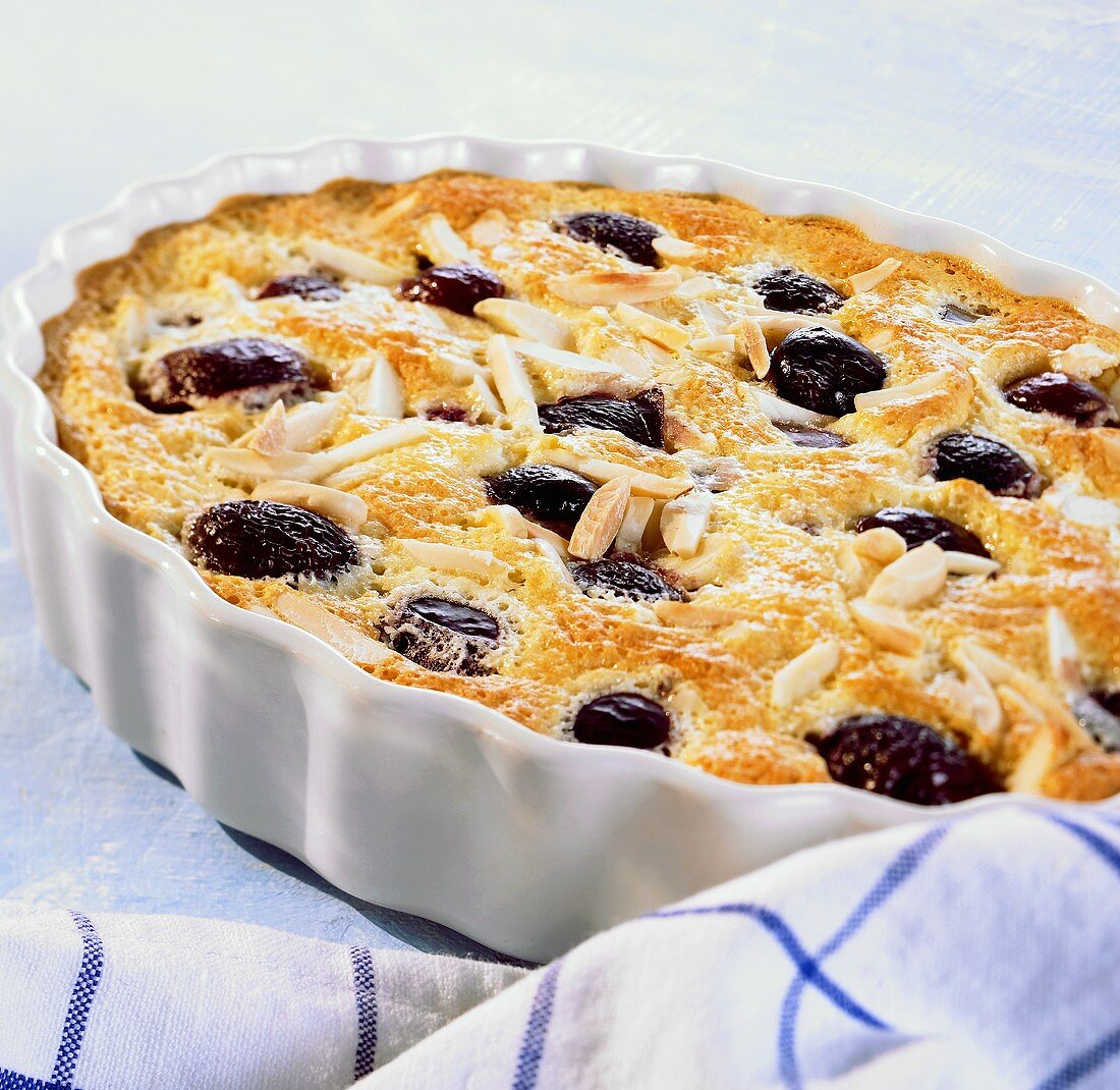 Cherry pudding with slivered almonds