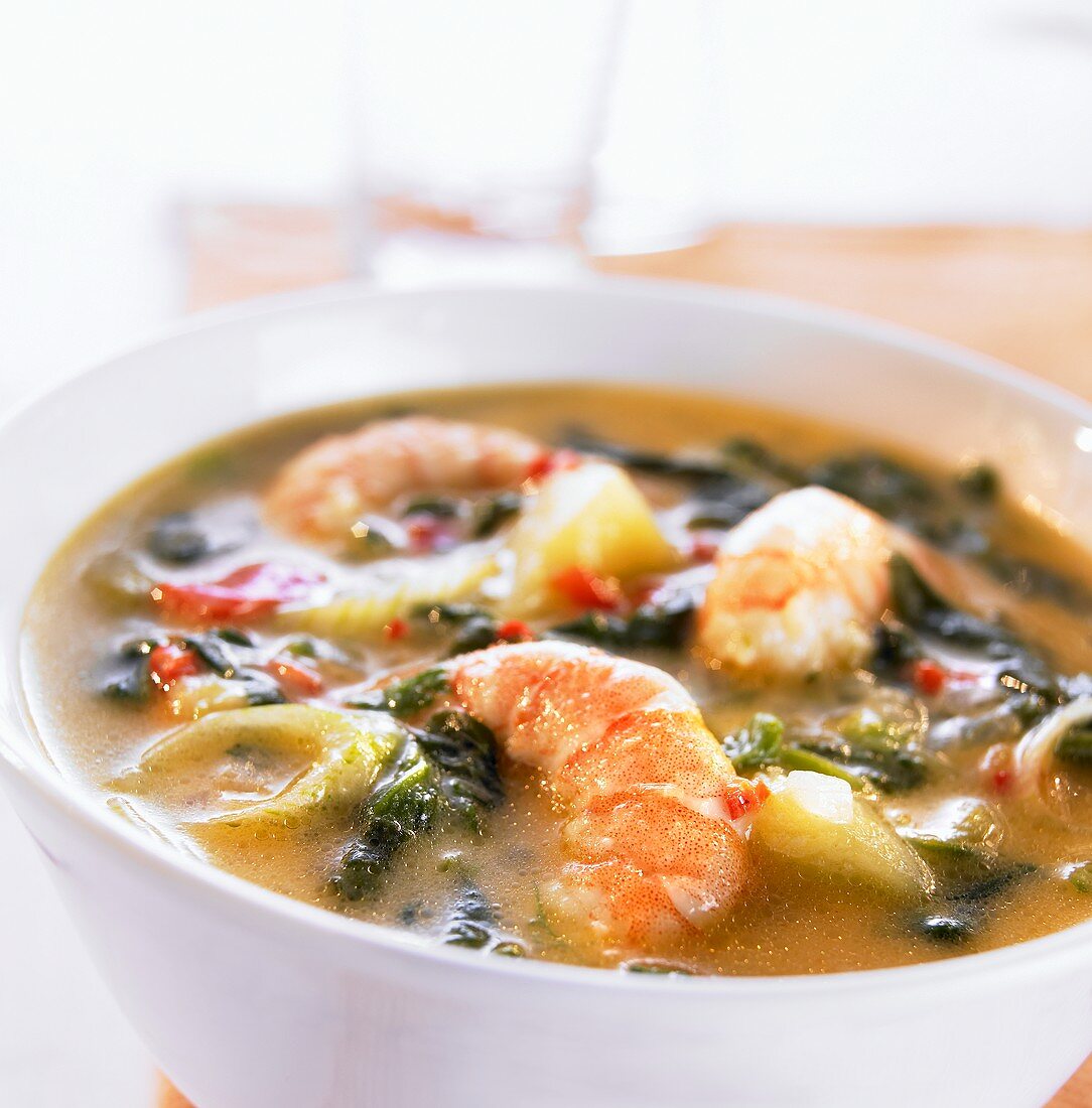 Creole prawn and vegetable soup with coconut milk