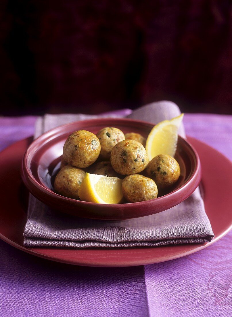 Lemony chicken balls with pistachios (Arab cuisine)
