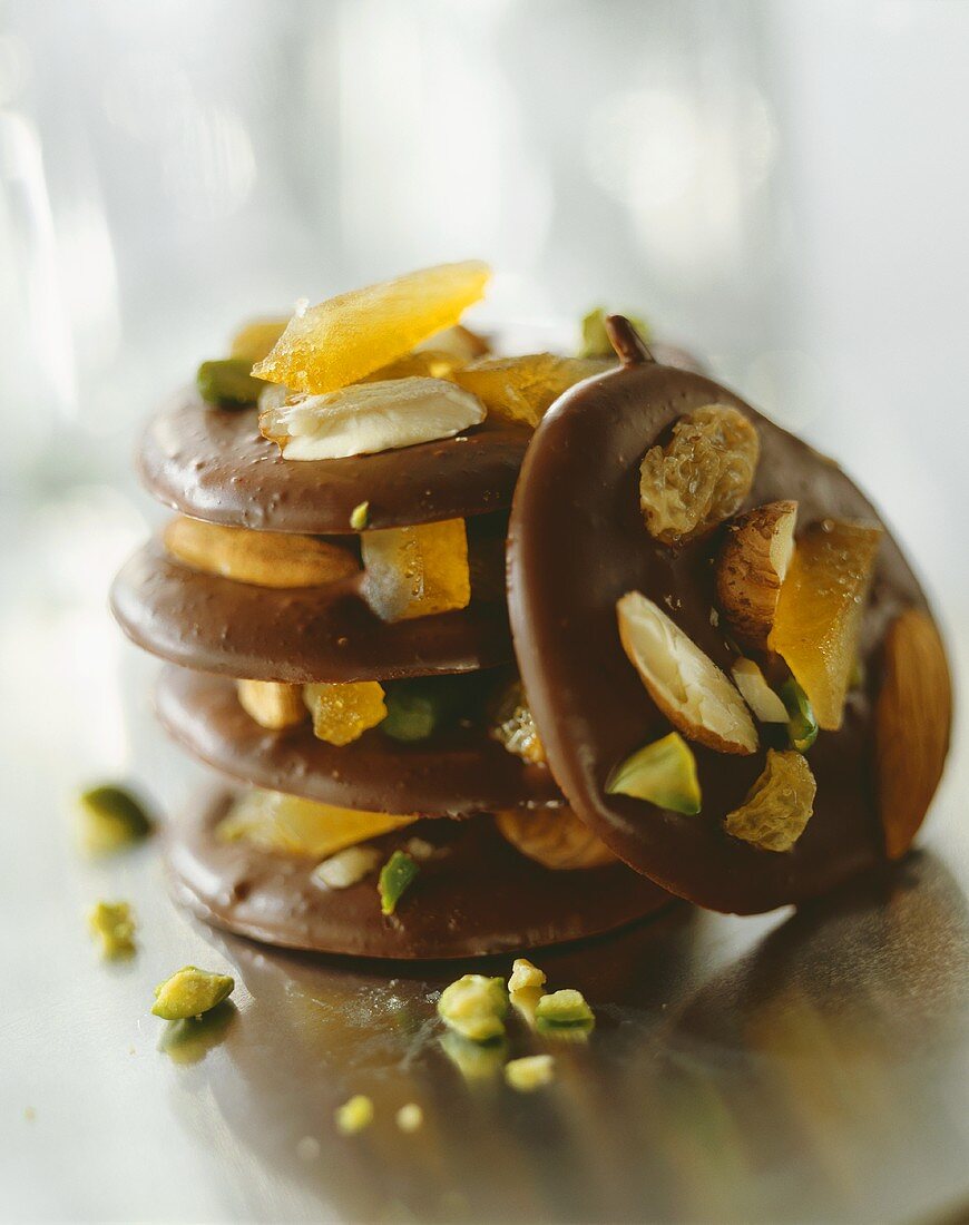 Chocolate biscuits with candied orange peel and nuts