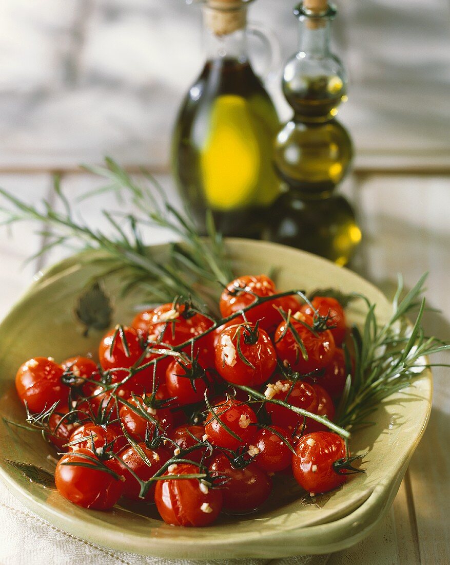 Roasted cocktail tomatoes with rosemary and olive oil