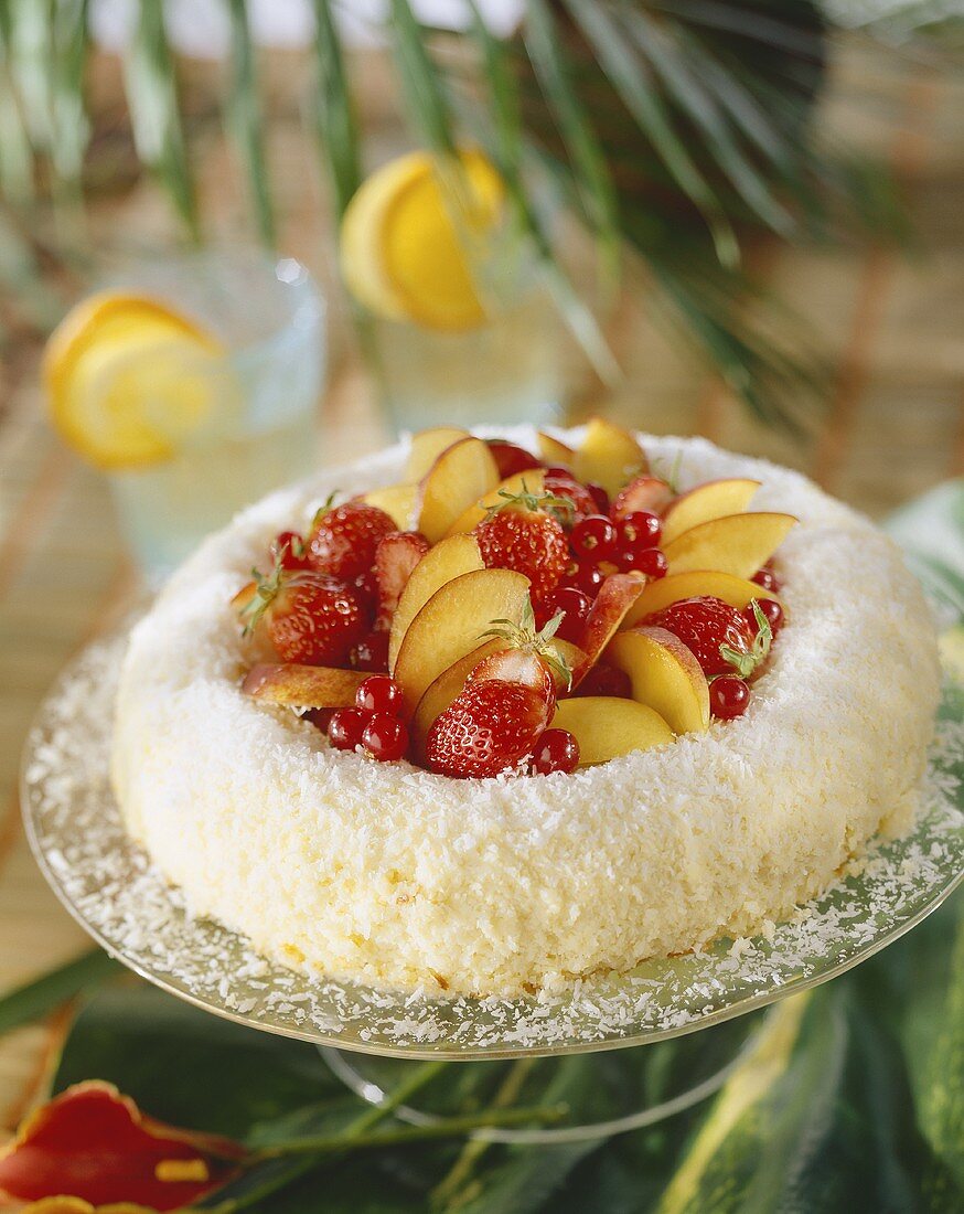 Coconut flan with fresh fruit