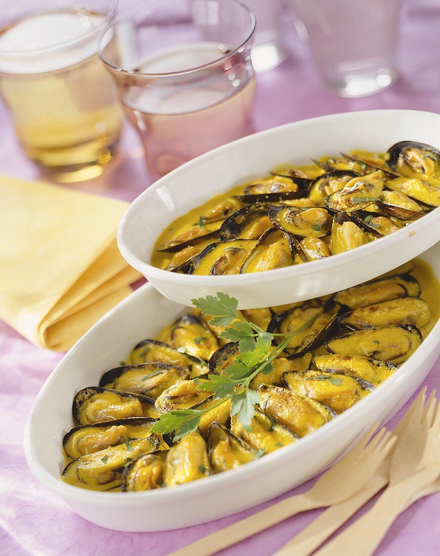 Miesmuscheln in Currysauce