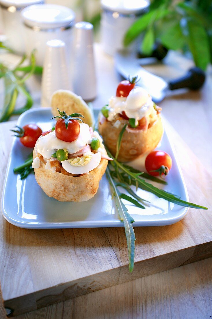 Celeriac stuffed with ham and boiled egg