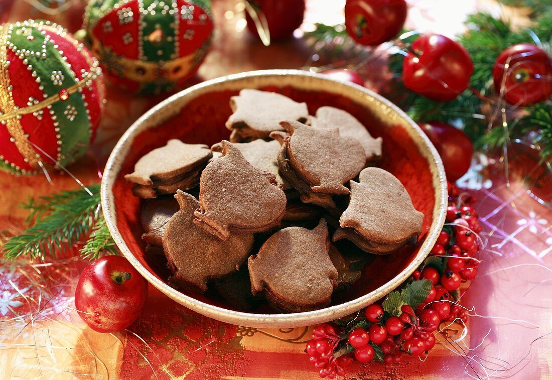 Spiced biscuits on a table with Christmas decorations