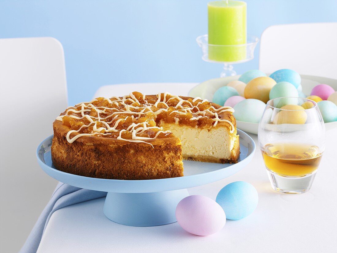 Lemon mascarpone cake and pastel coloured Easter eggs