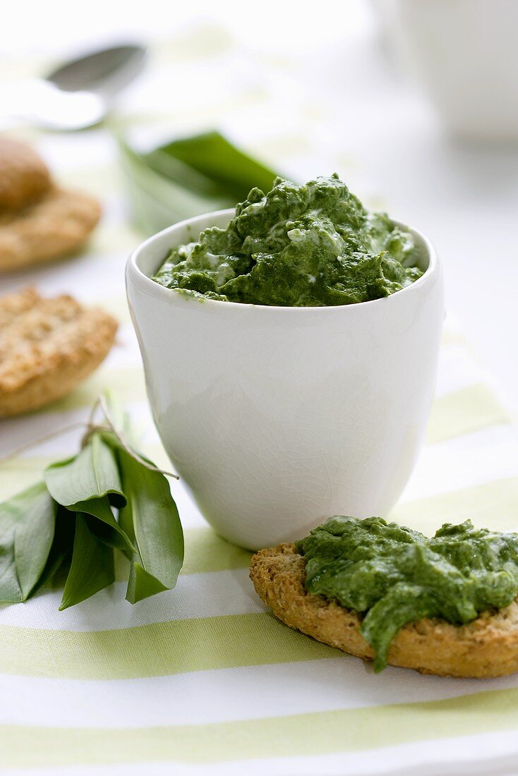 Ramsons (wild garlic) pesto on crostini