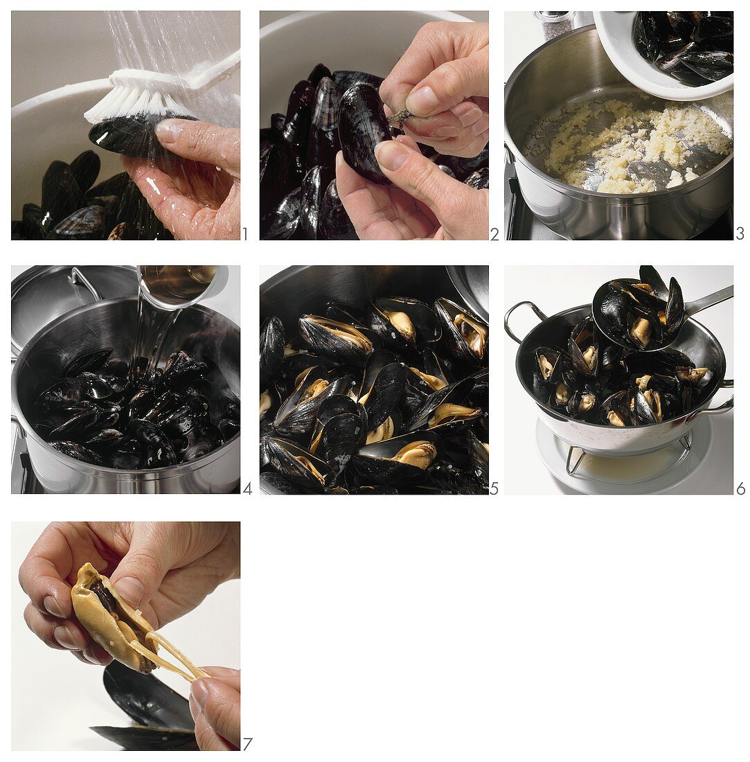 Preparing and cooking mussels