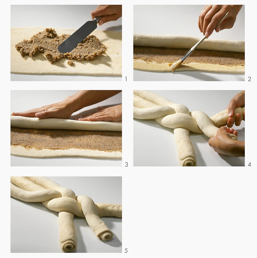 Making a yeast plait with nut filling