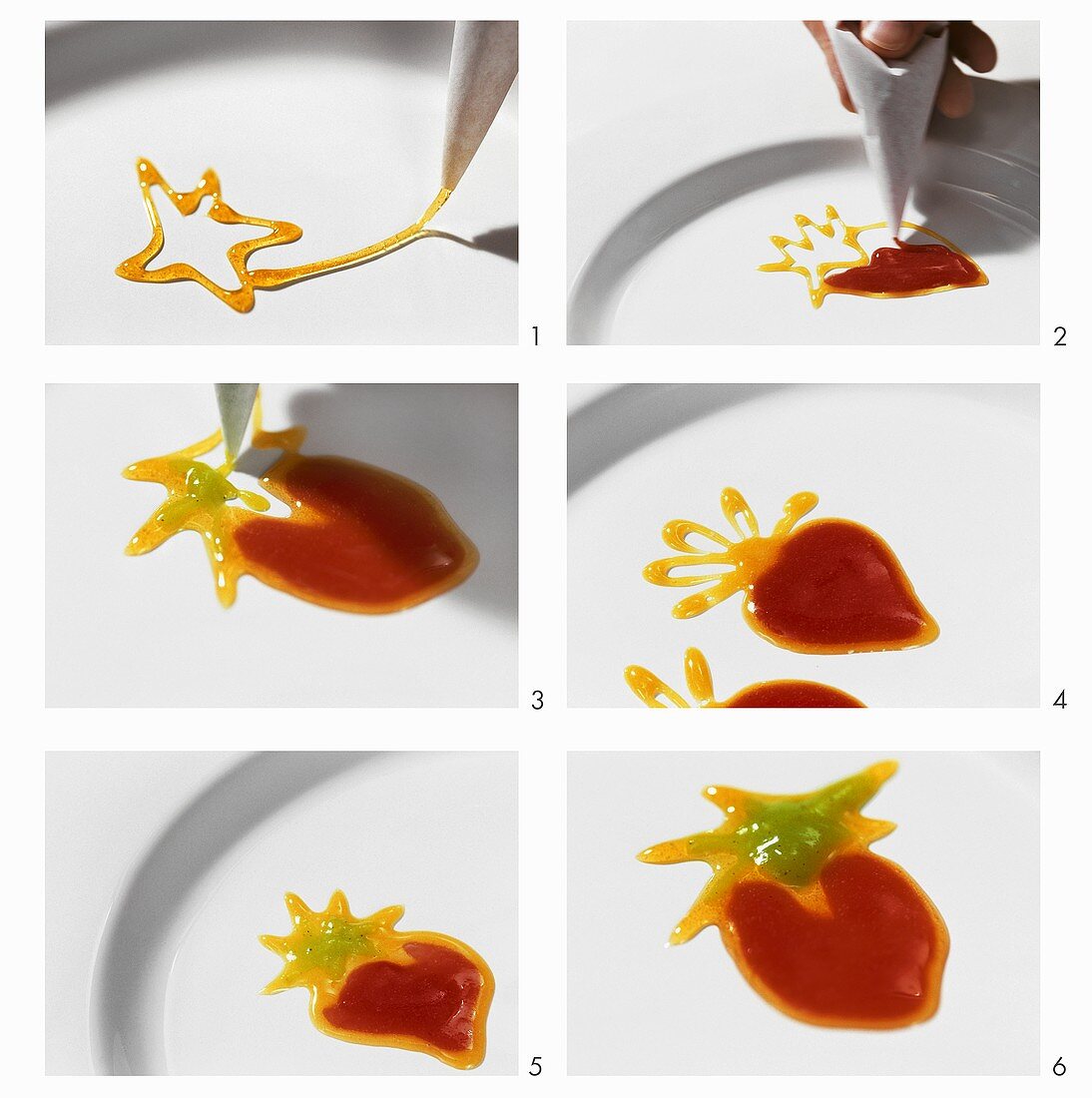 Making a strawberry with fruit puree (plate decoration)