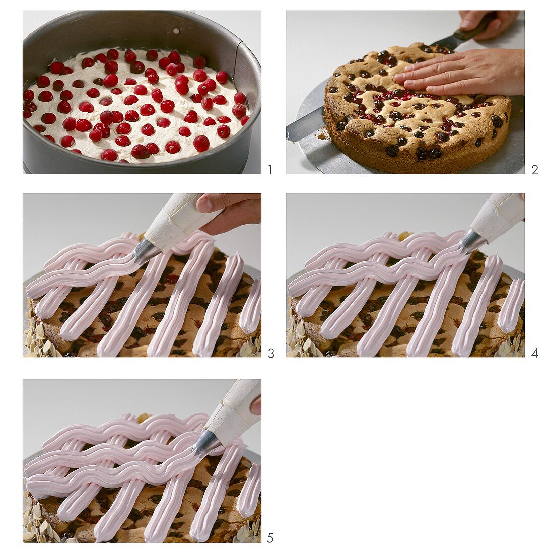 Making cranberry cake with meringue lattice