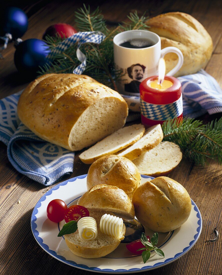Spiced bread and herb rolls, Bavarian Christmas scene