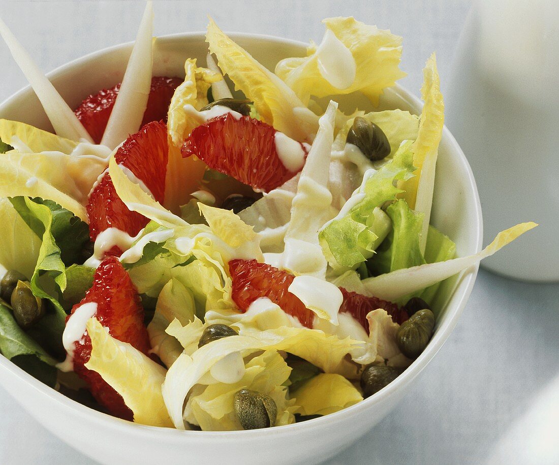 Endive and chicory salad with blood orange segments