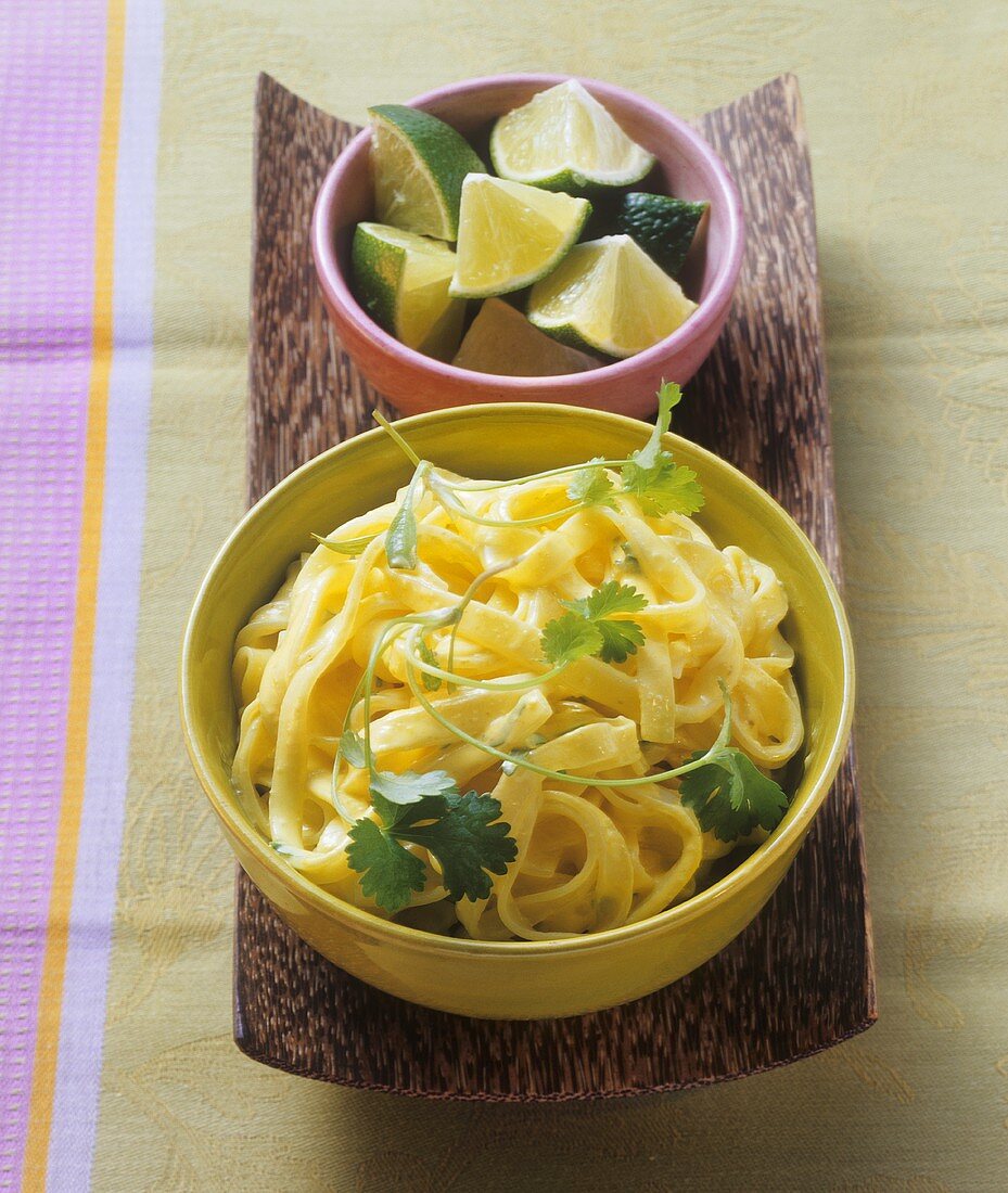 Ribbon noodles with coconut curry sauce
