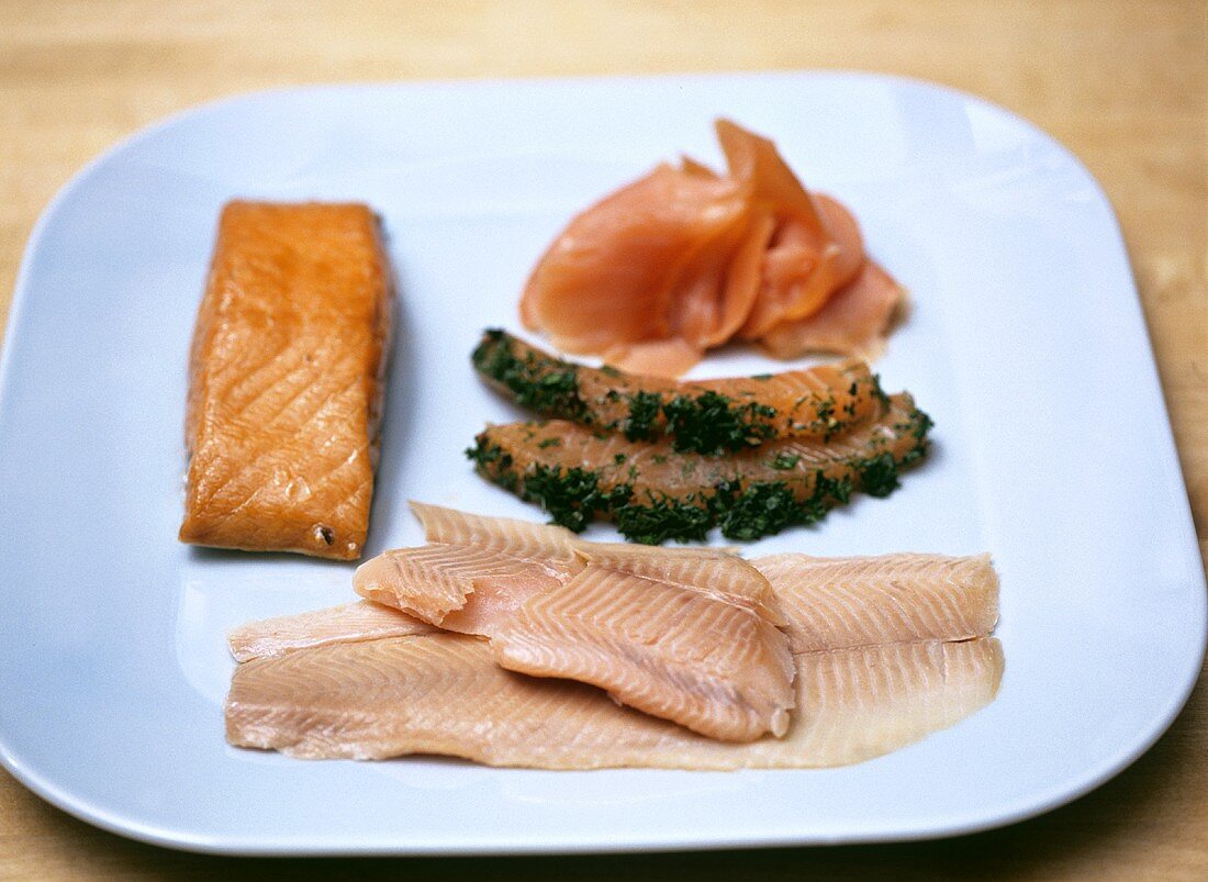 Still life with smoked trout and smoked salmon