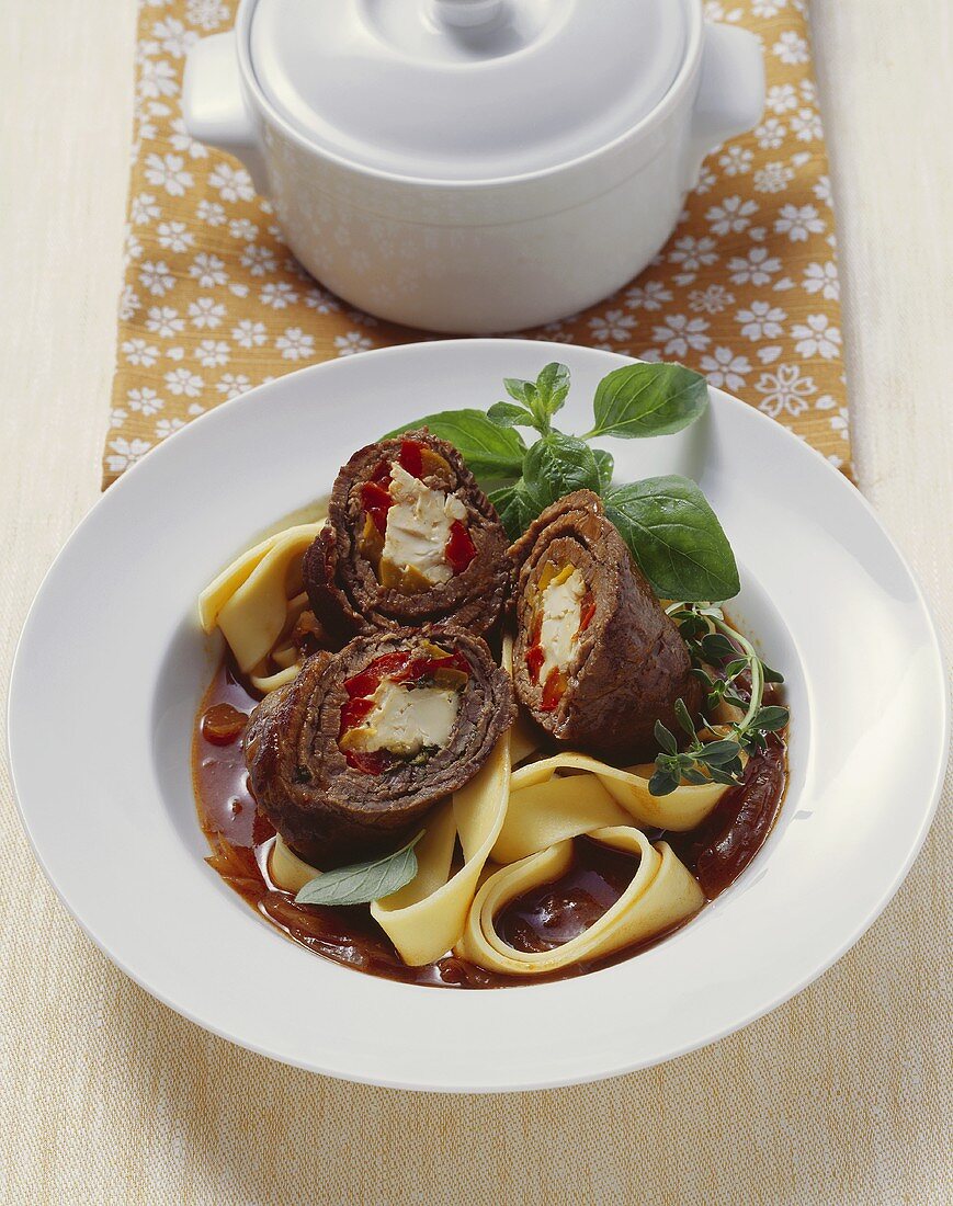 Beef roulades stuffed with peppers and sheep's cheese