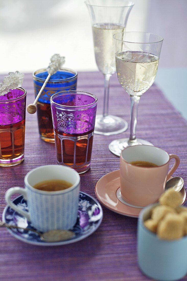 Espresso, tea with sugar swizzle sticks & sparkling wine