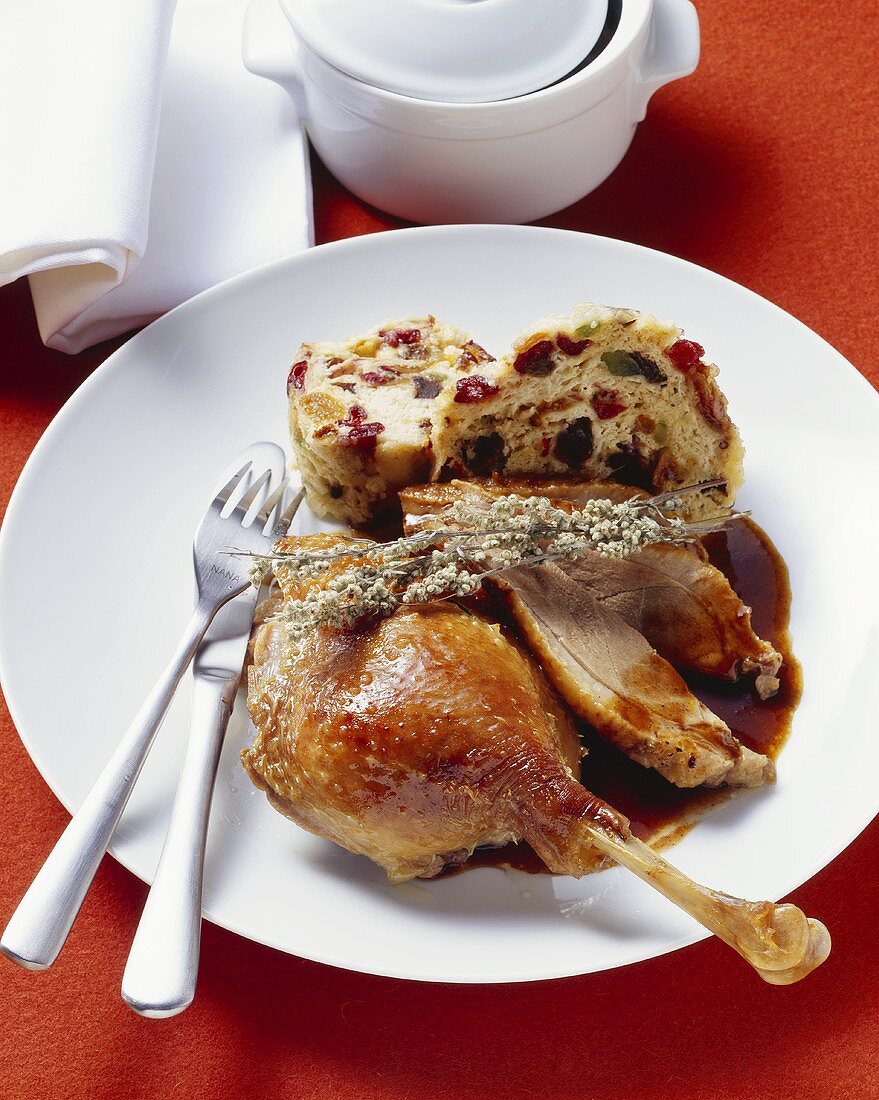 Stuffed goose with fruit bread