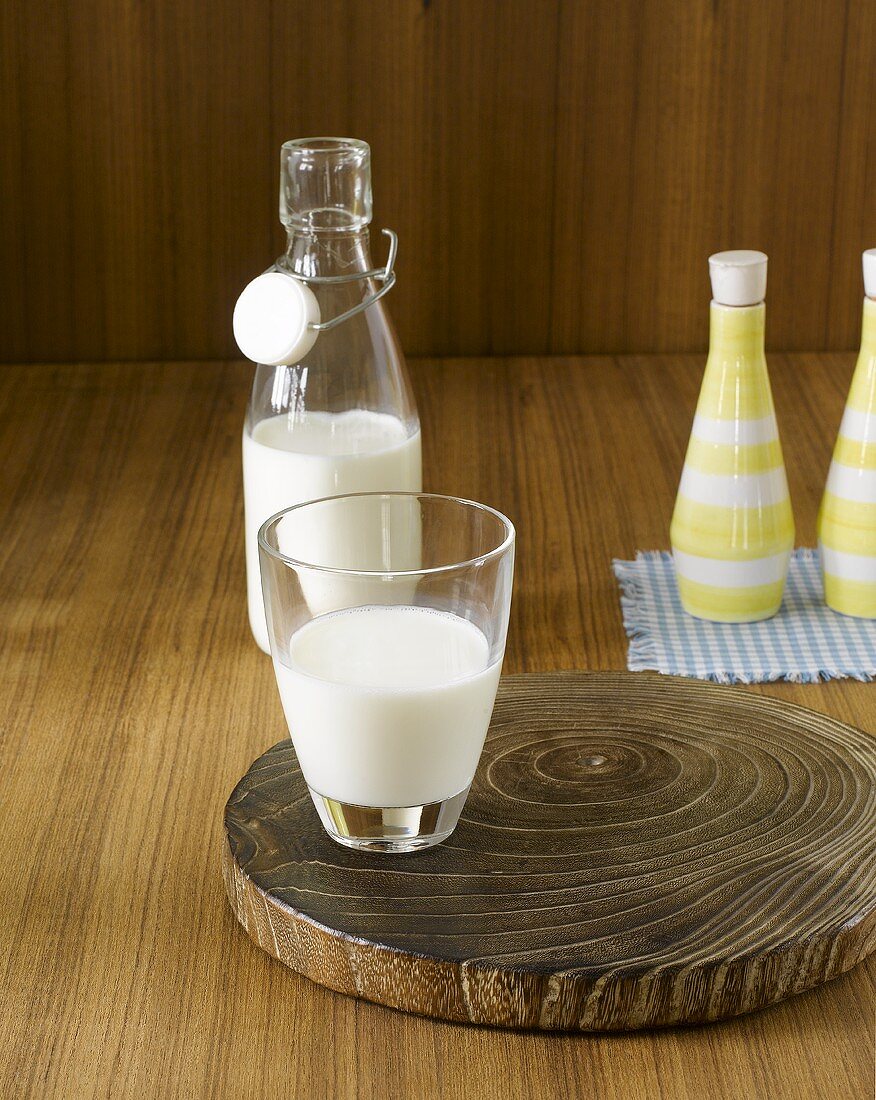Milk in glass and bottle