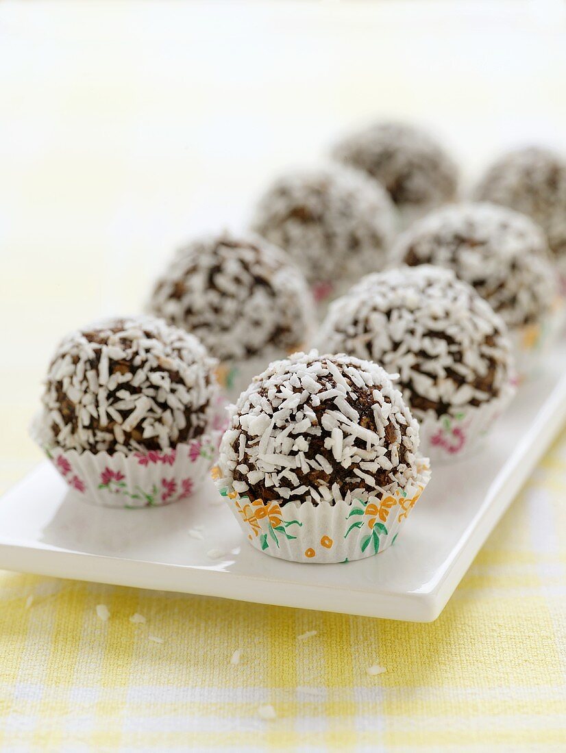 Coconut-coated chocolate balls