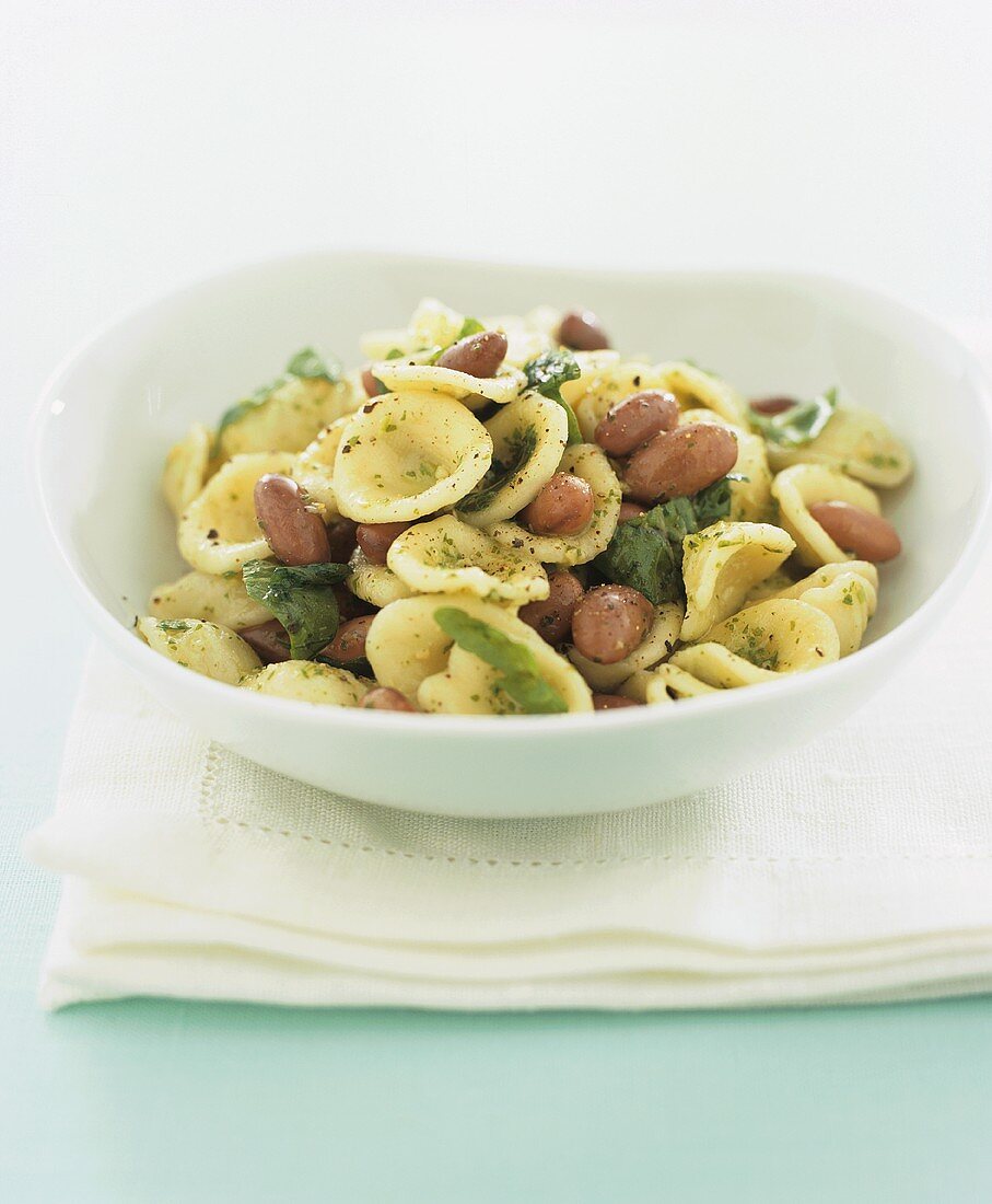 Nudelsalat: Orecchiette mit Bohnen und Rucolapesto