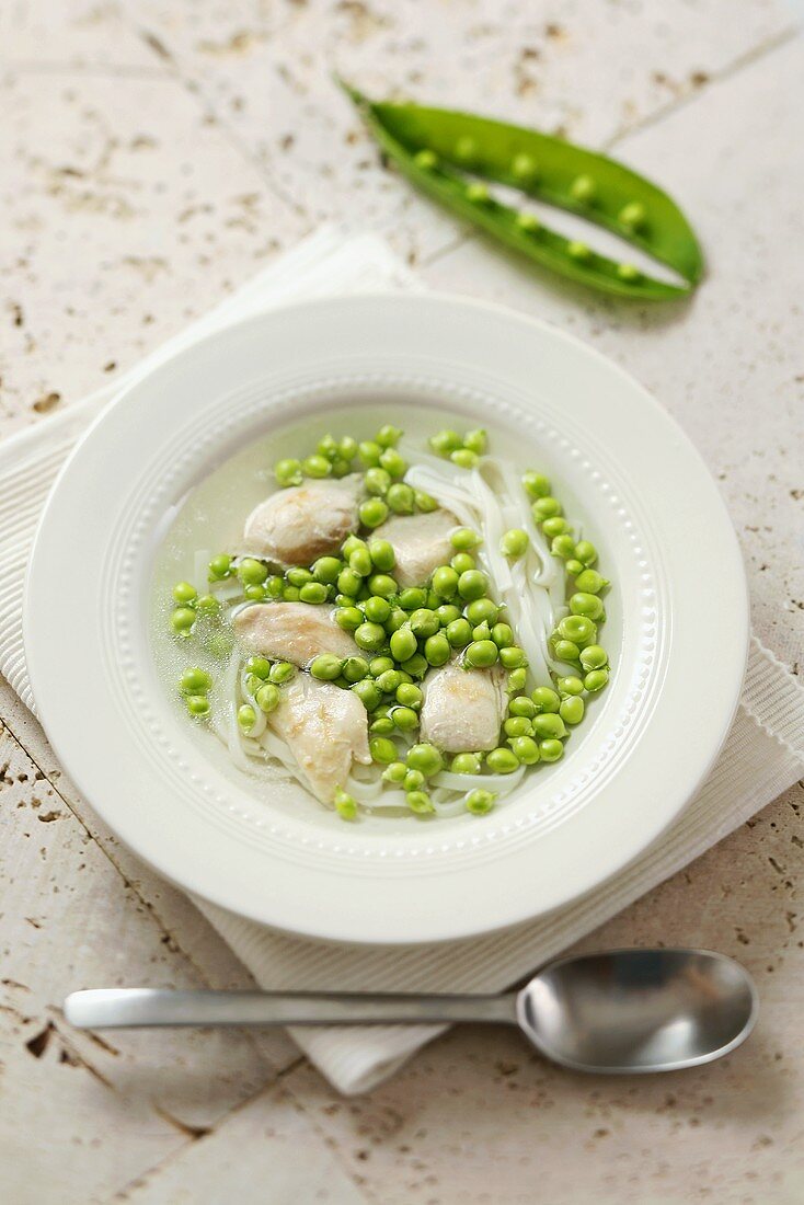 Chicken soup with peas