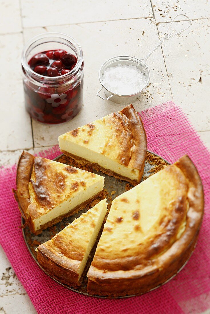 Cheesecake with cherry compote
