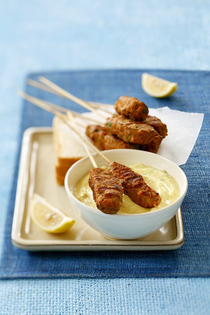 Turkey kebabs with curry dip