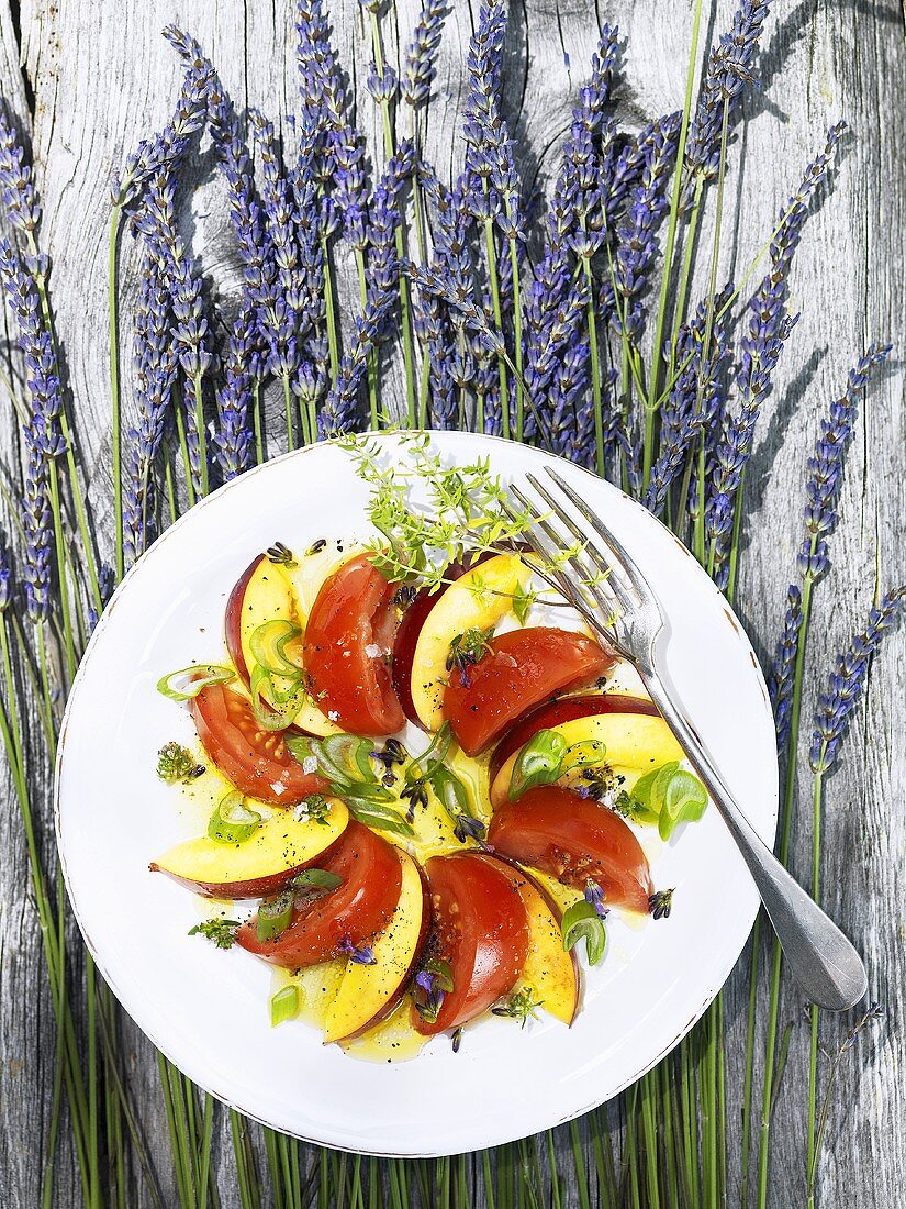Nectarine & tomato salad with lavender & herb vinaigrette
