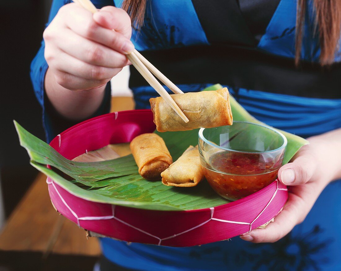 Spring rolls with chilli dip