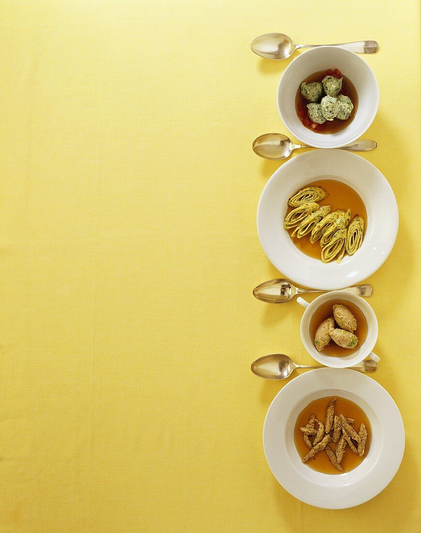 Liver spaetzle, forcemeat dumplings, pancake, ricotta dumplings for soups